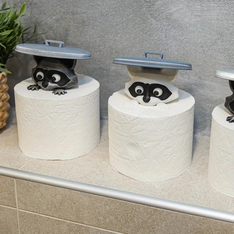 Cute Animal Toilet Paper Holder Playful Bathroom Decor with Trash Can Lid Cover Unique Gift Idea Funny Home Accessory