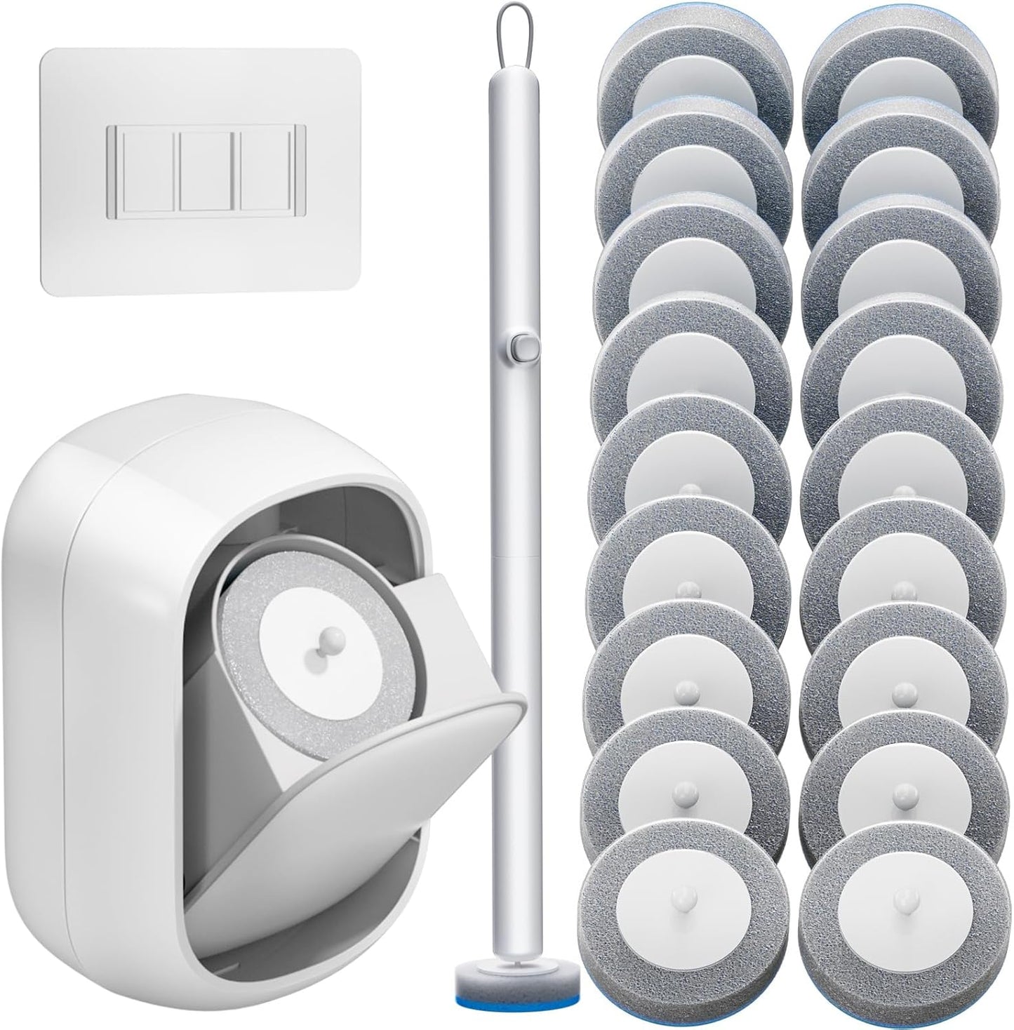 Disposable Toilet Brush and Holder Set with 18 Bowl Wand Cleaners Refill Pads, Bathroom Wall Mounted Toilet Bowl Cleaners Kit.