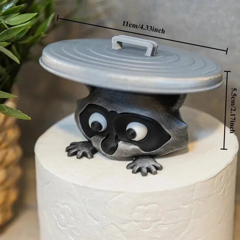 Cute Raccoon Toilet Paper Holder Playful Bathroom Decor with Trash Can Lid Cover Unique Gift Idea Funny Home Accessory