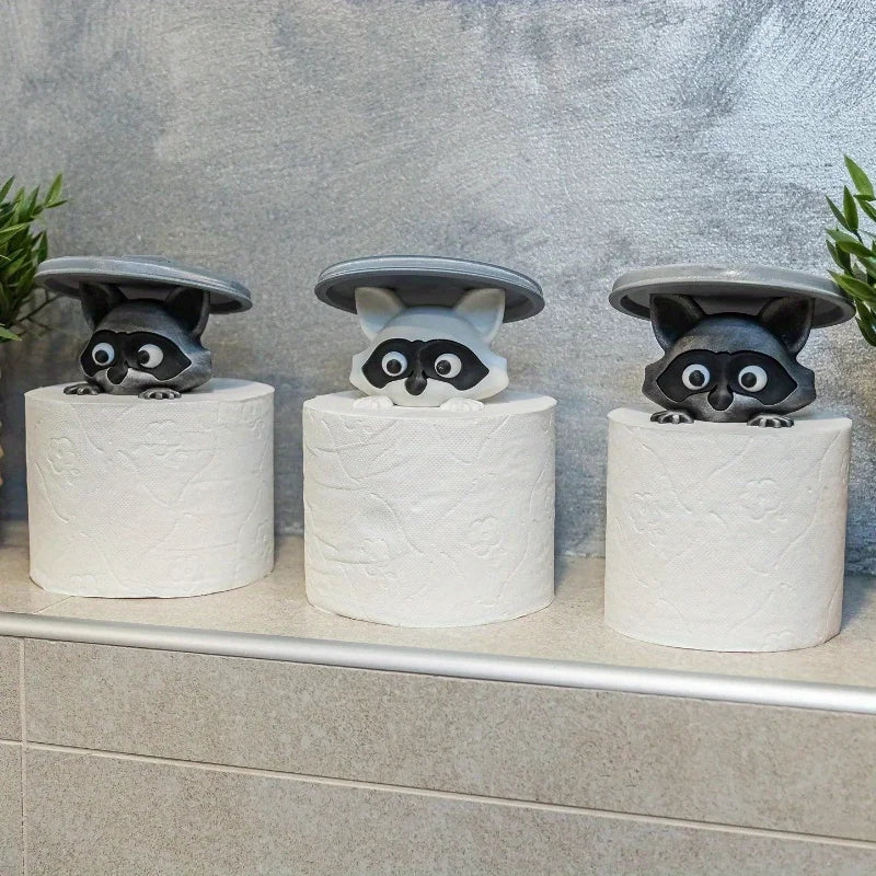 Cute Animal Toilet Paper Holder Playful Bathroom Decor with Trash Can Lid Cover Unique Gift Idea Funny Home Accessory