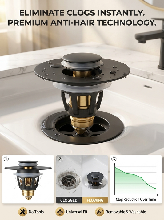Bathroom Sink Stopper, (Matte Black)